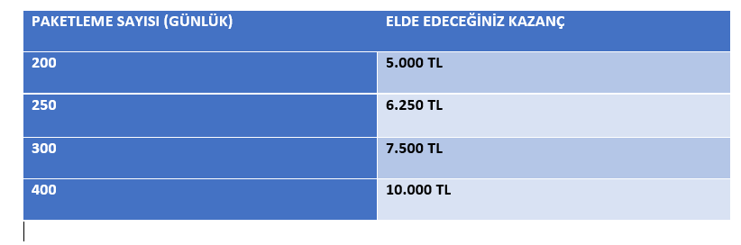 evde paketleme işi kazançları